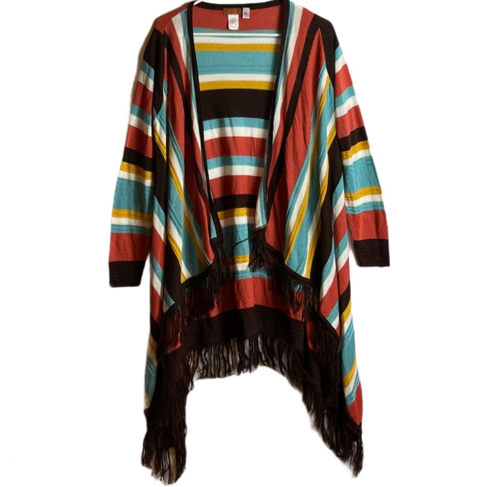 Scully Stripped Fringe Open Cardigan Size Medium